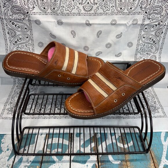 Tommy Bahama Anchors Away Leather Slide/Sandals Mens size 8M Tan EUC main image 8